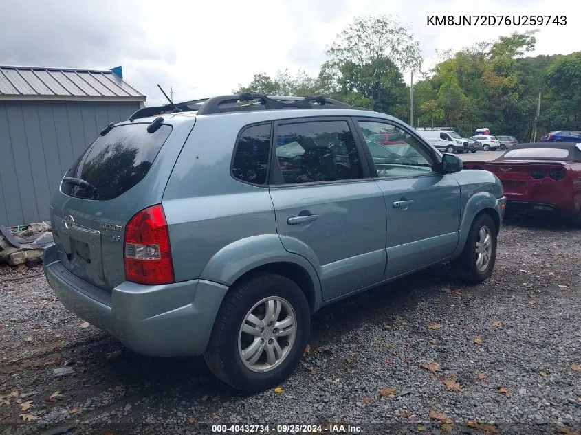 2006 Hyundai Tucson Gls/Limited VIN: KM8JN72D76U259743 Lot: 40432734