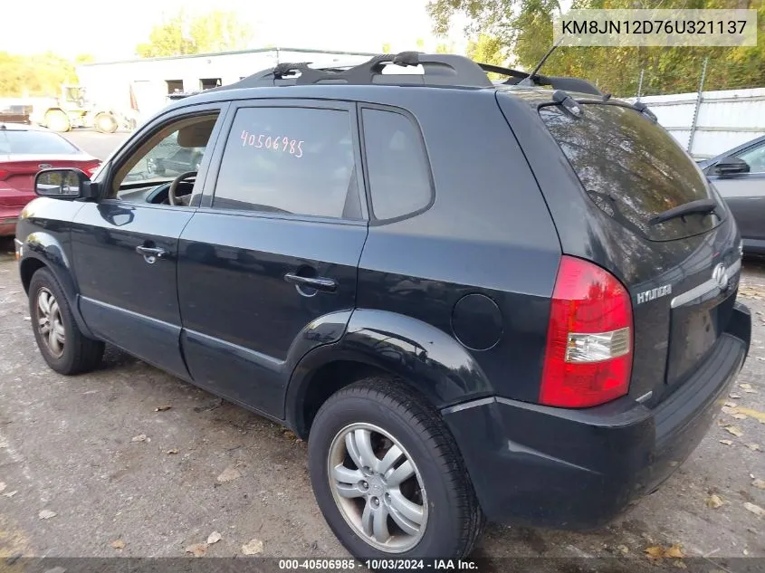 2006 Hyundai Tucson Gls/Limited VIN: KM8JN12D76U321137 Lot: 40506985