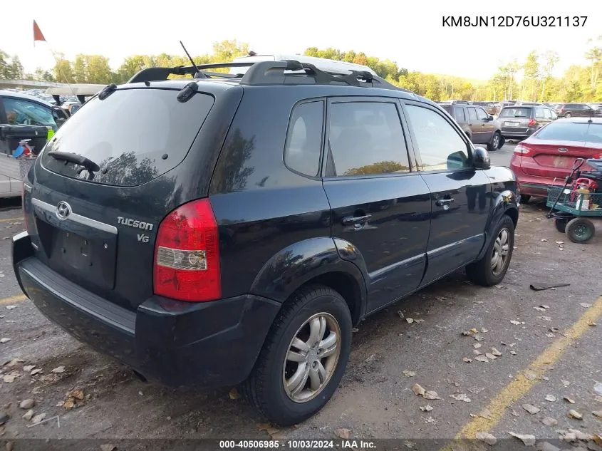 2006 Hyundai Tucson Gls/Limited VIN: KM8JN12D76U321137 Lot: 40506985