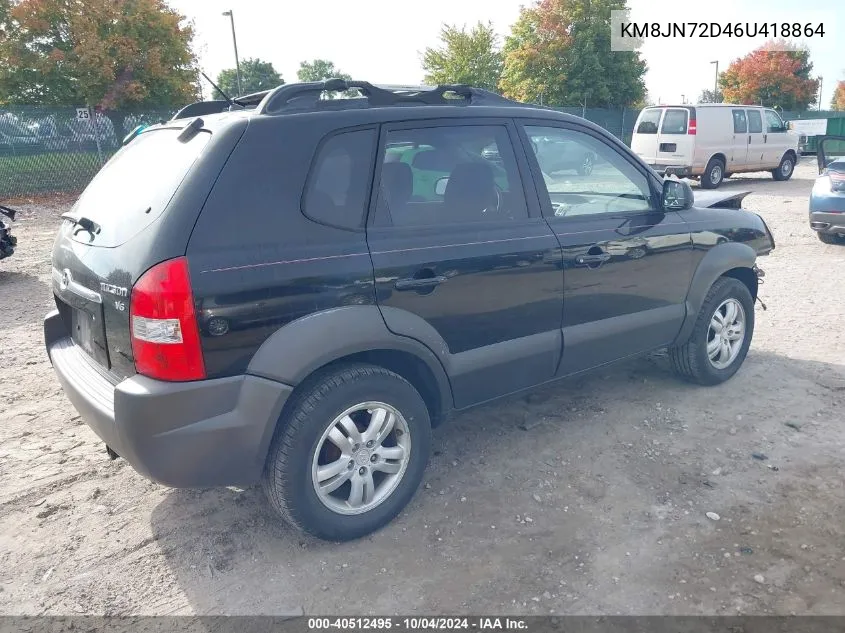 2006 Hyundai Tucson Gls/Limited VIN: KM8JN72D46U418864 Lot: 40512495