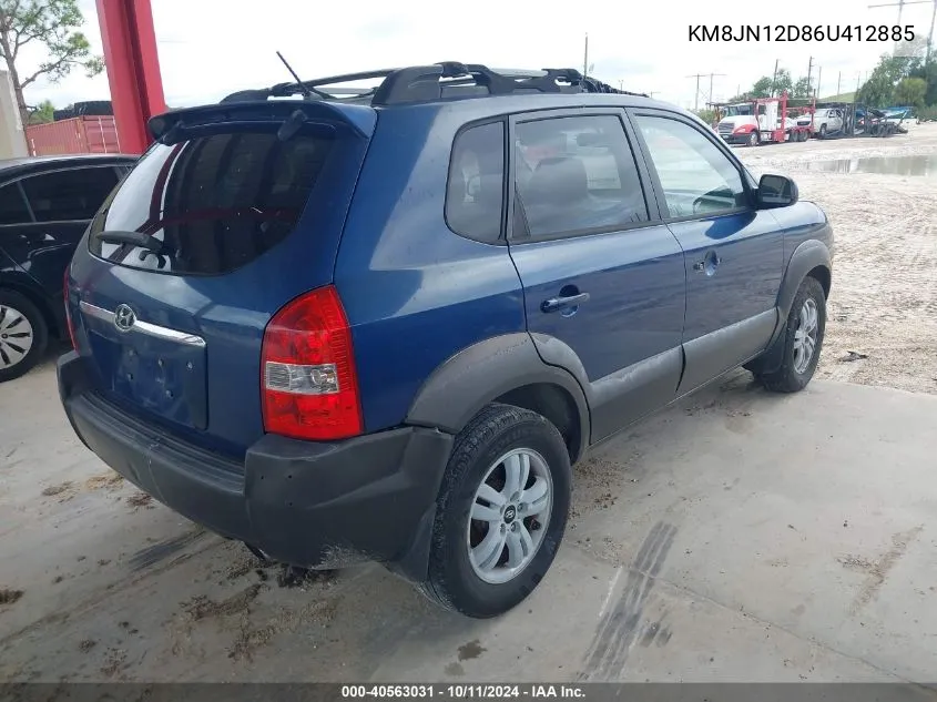 2006 Hyundai Tucson Gls/Limited VIN: KM8JN12D86U412885 Lot: 40563031