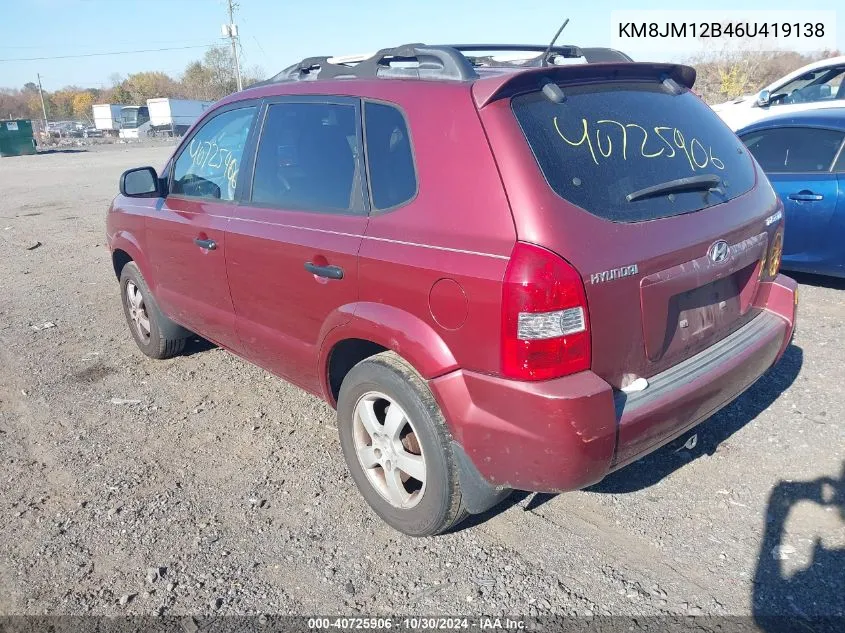 2006 Hyundai Tucson Gl VIN: KM8JM12B46U419138 Lot: 40725906