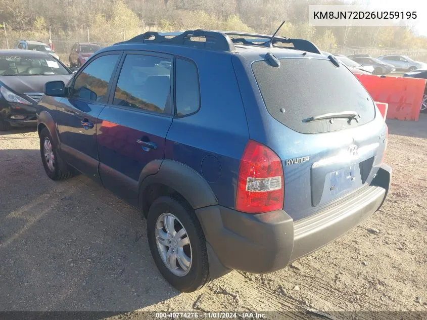 2006 Hyundai Tucson Gls/Limited VIN: KM8JN72D26U259195 Lot: 40774276