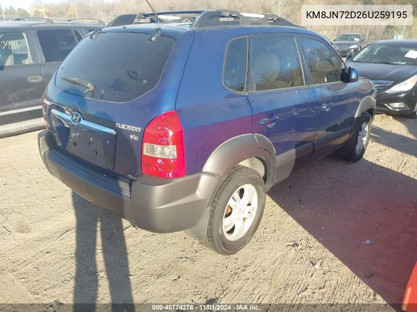 2006 Hyundai Tucson Gls/Limited VIN: KM8JN72D26U259195 Lot: 40774276