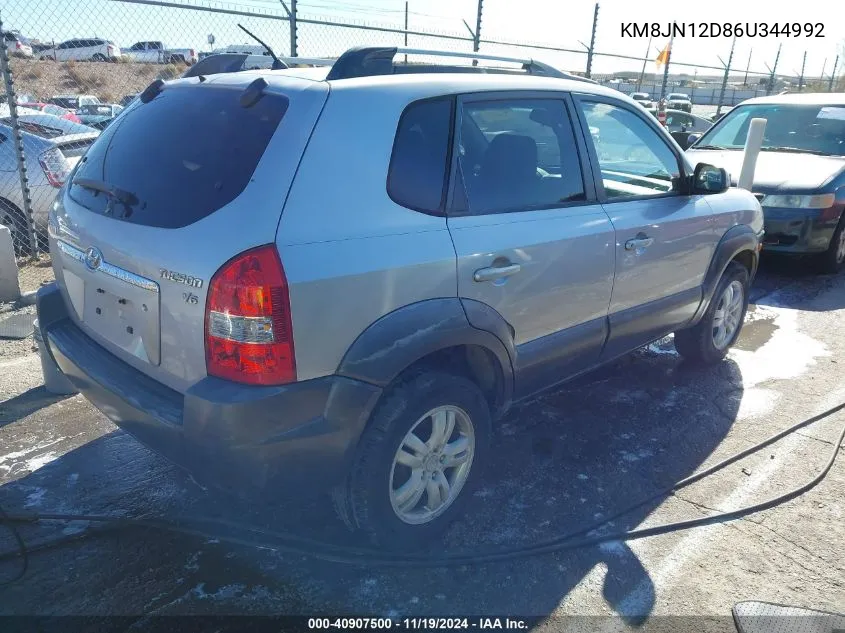 2006 Hyundai Tucson Gls/Limited VIN: KM8JN12D86U344992 Lot: 40907500