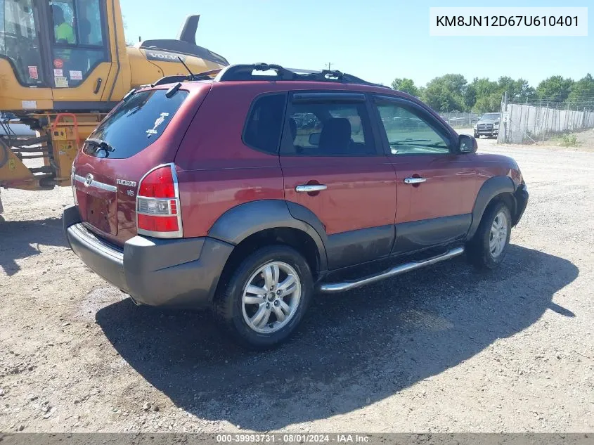 2007 Hyundai Tucson Limited/Se VIN: KM8JN12D67U610401 Lot: 39993731