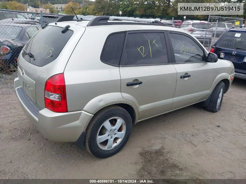 2007 Hyundai Tucson Gls VIN: KM8JM12B97U519415 Lot: 40598751