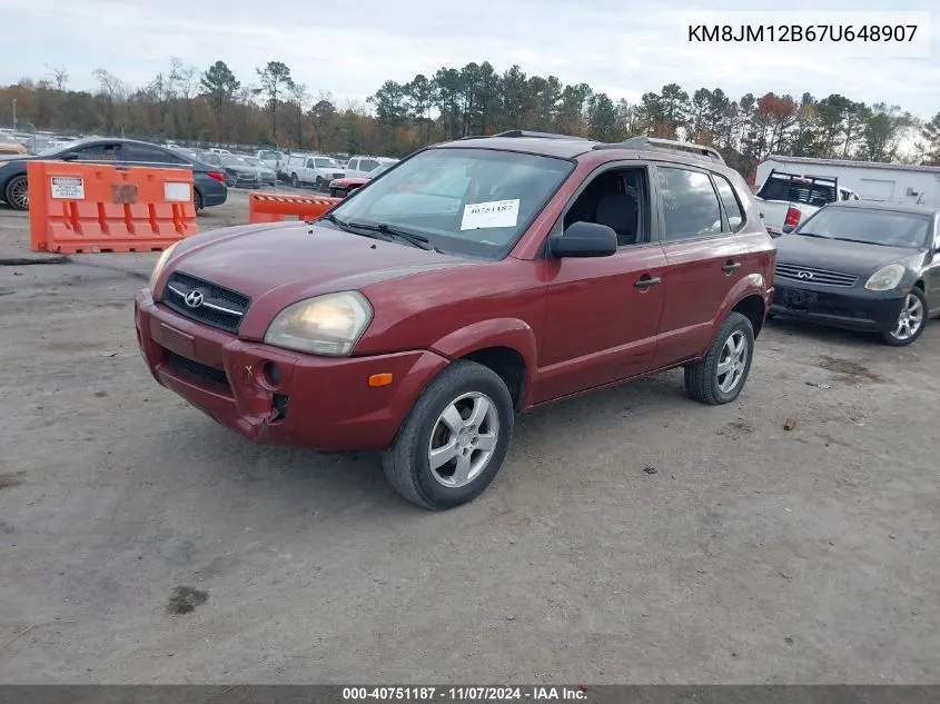 2007 Hyundai Tucson Gls VIN: KM8JM12B67U648907 Lot: 40751187