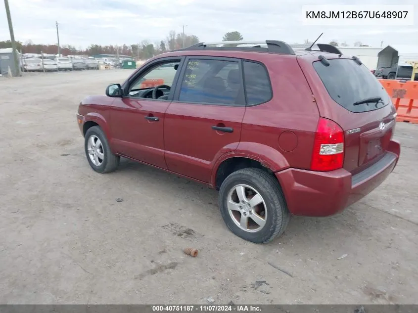 2007 Hyundai Tucson Gls VIN: KM8JM12B67U648907 Lot: 40751187