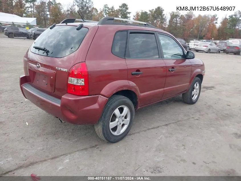 2007 Hyundai Tucson Gls VIN: KM8JM12B67U648907 Lot: 40751187