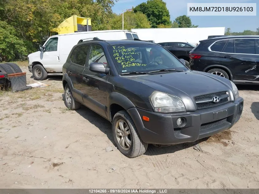 2008 Hyundai Tucson VIN: KM8JM72D18U926103 Lot: 12104265