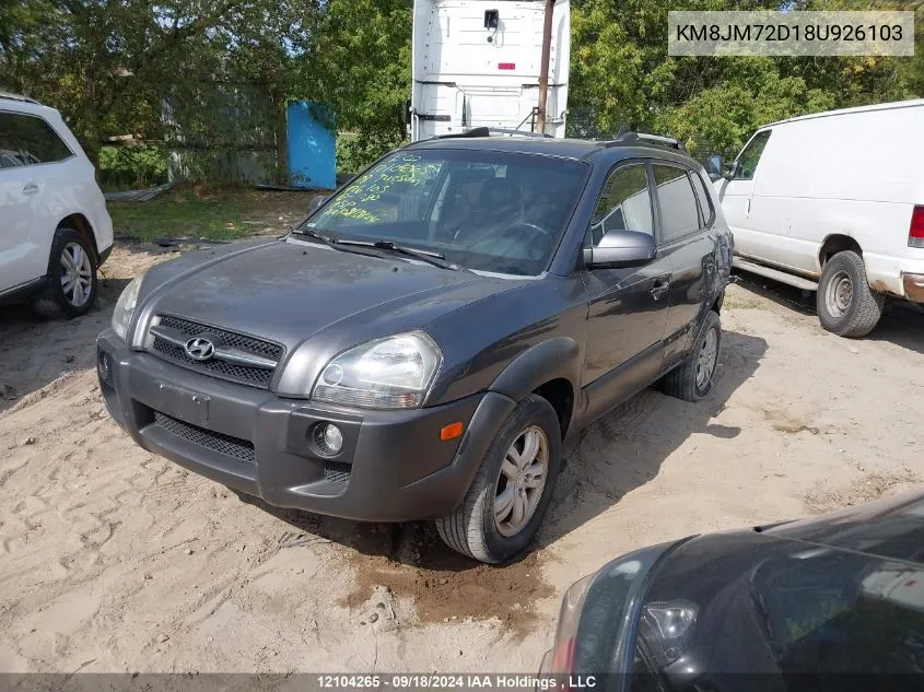 2008 Hyundai Tucson VIN: KM8JM72D18U926103 Lot: 12104265