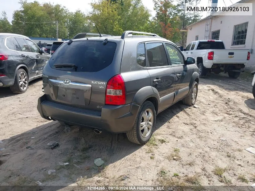 2008 Hyundai Tucson VIN: KM8JM72D18U926103 Lot: 12104265