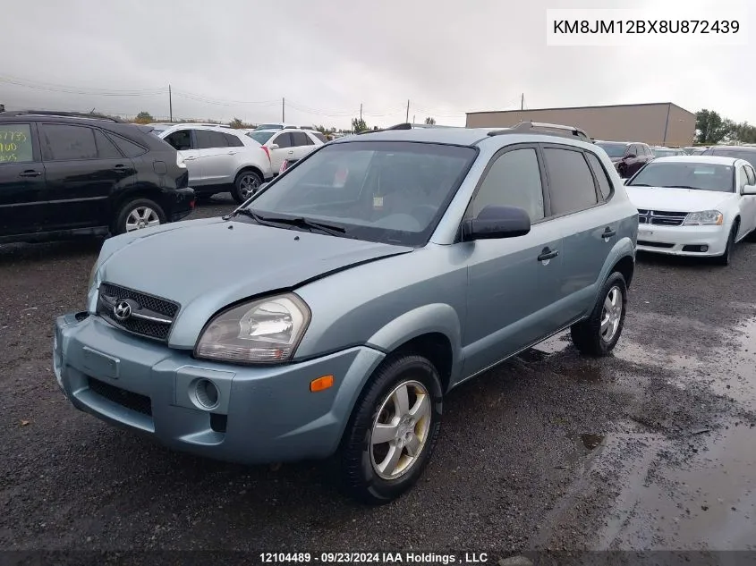 2008 Hyundai Tucson VIN: KM8JM12BX8U872439 Lot: 12104489