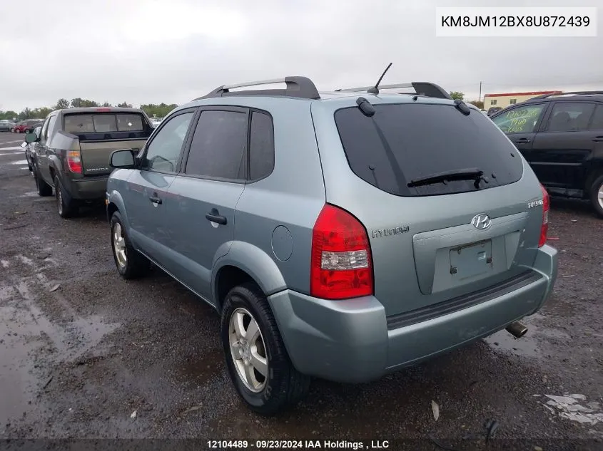 2008 Hyundai Tucson VIN: KM8JM12BX8U872439 Lot: 12104489