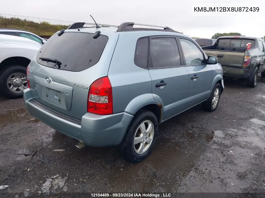 2008 Hyundai Tucson VIN: KM8JM12BX8U872439 Lot: 12104489