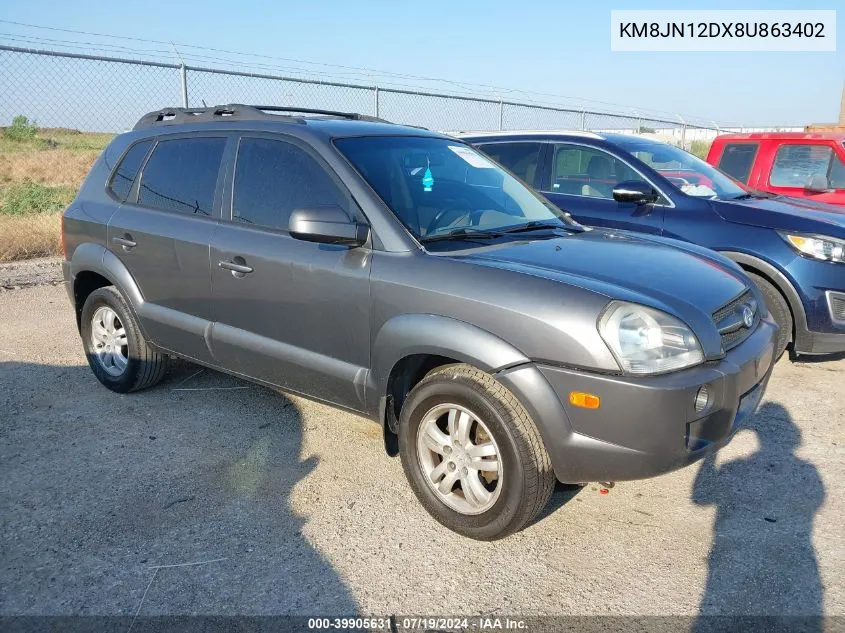 2008 Hyundai Tucson Limited V6/Se VIN: KM8JN12DX8U863402 Lot: 39905631