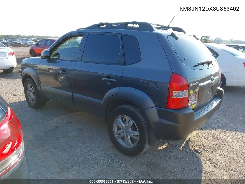 2008 Hyundai Tucson Limited V6/Se VIN: KM8JN12DX8U863402 Lot: 39905631