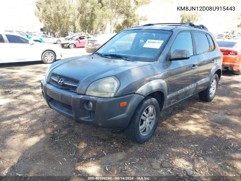 2008 Hyundai Tucson Limited V6/Se VIN: KM8JN12D08U915443 Lot: 40108240