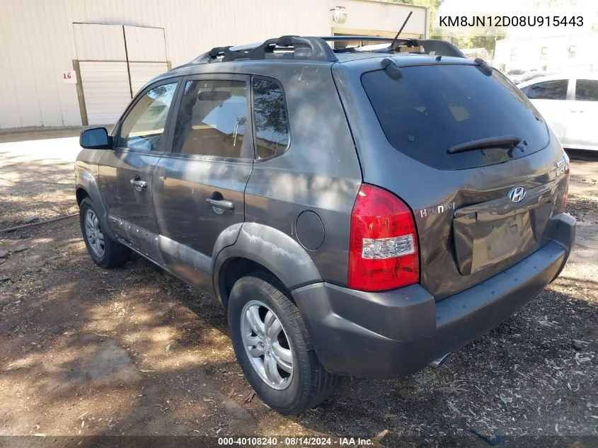 2008 Hyundai Tucson Limited V6/Se VIN: KM8JN12D08U915443 Lot: 40108240