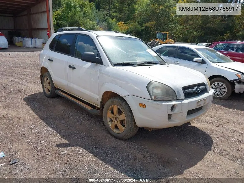 2008 Hyundai Tucson Gls VIN: KM8JM12B58U755917 Lot: 40240617