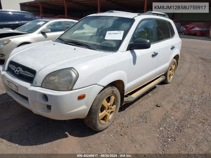 2008 Hyundai Tucson Gls VIN: KM8JM12B58U755917 Lot: 40240617