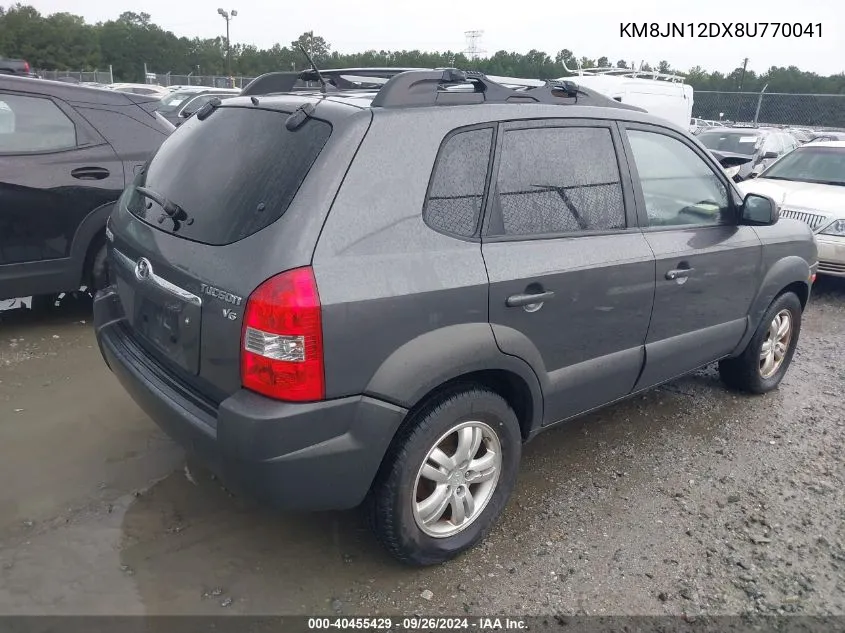 2008 Hyundai Tucson Limited V6/Se VIN: KM8JN12DX8U770041 Lot: 40455429