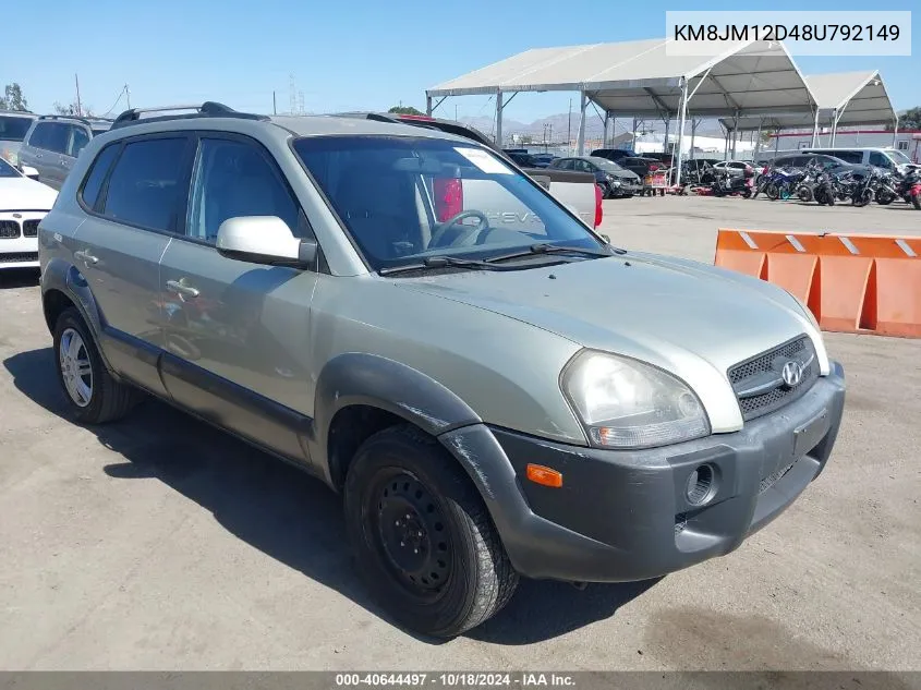 2008 Hyundai Tucson VIN: KM8JM12D48U792149 Lot: 40644497