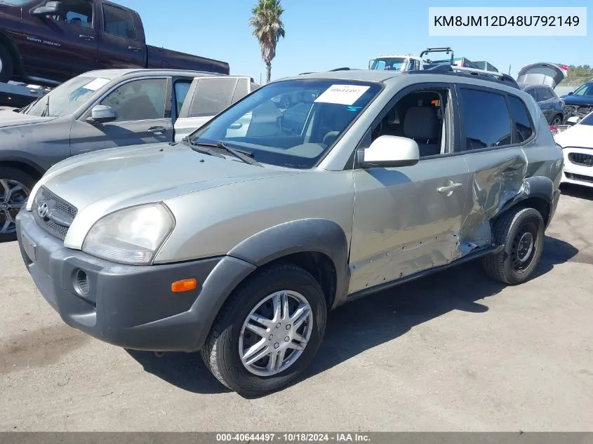 2008 Hyundai Tucson VIN: KM8JM12D48U792149 Lot: 40644497