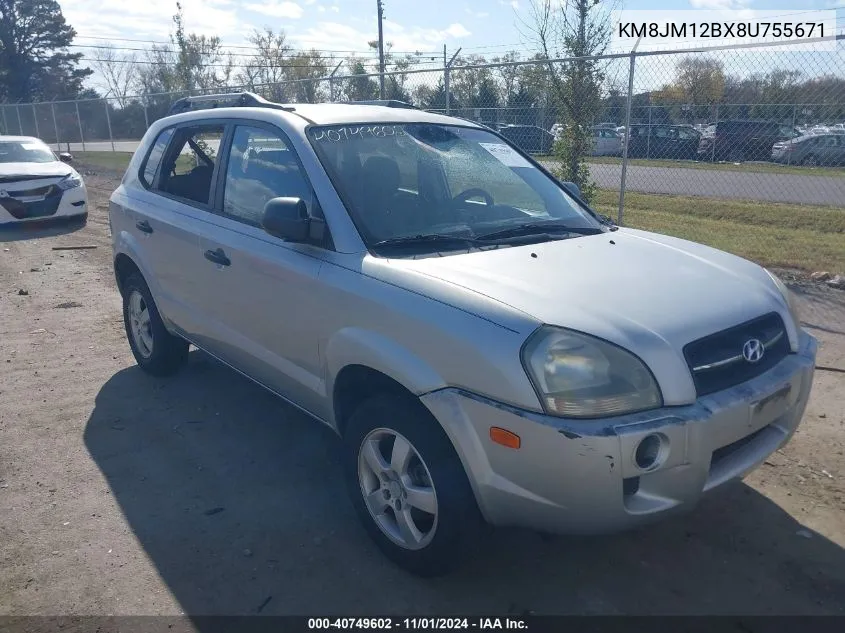 2008 Hyundai Tucson Gls VIN: KM8JM12BX8U755671 Lot: 40749602