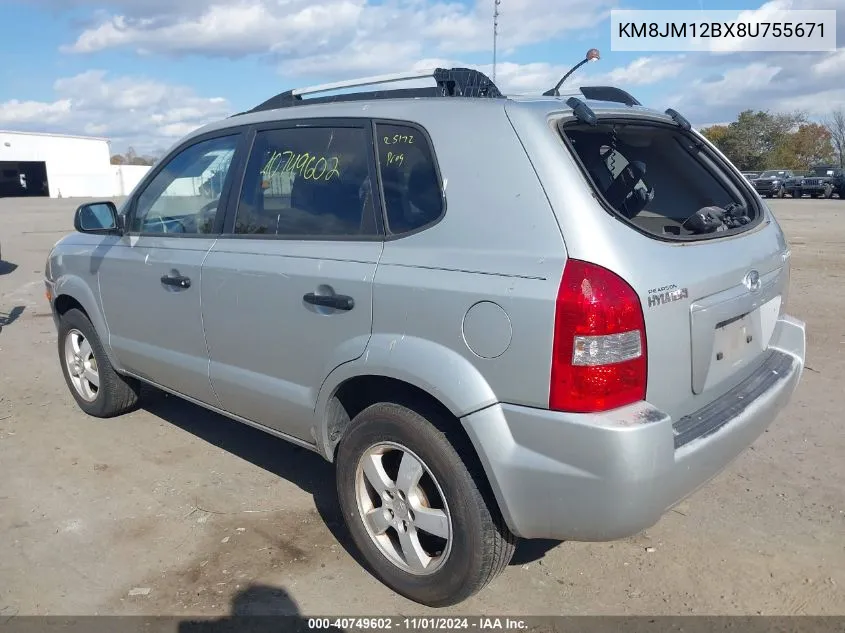 2008 Hyundai Tucson Gls VIN: KM8JM12BX8U755671 Lot: 40749602