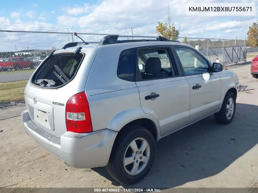 2008 Hyundai Tucson Gls VIN: KM8JM12BX8U755671 Lot: 40749602