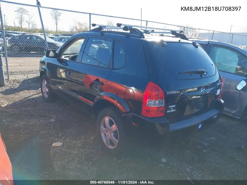 2008 Hyundai Tucson Gls VIN: KM8JM12B18U708397 Lot: 40768546