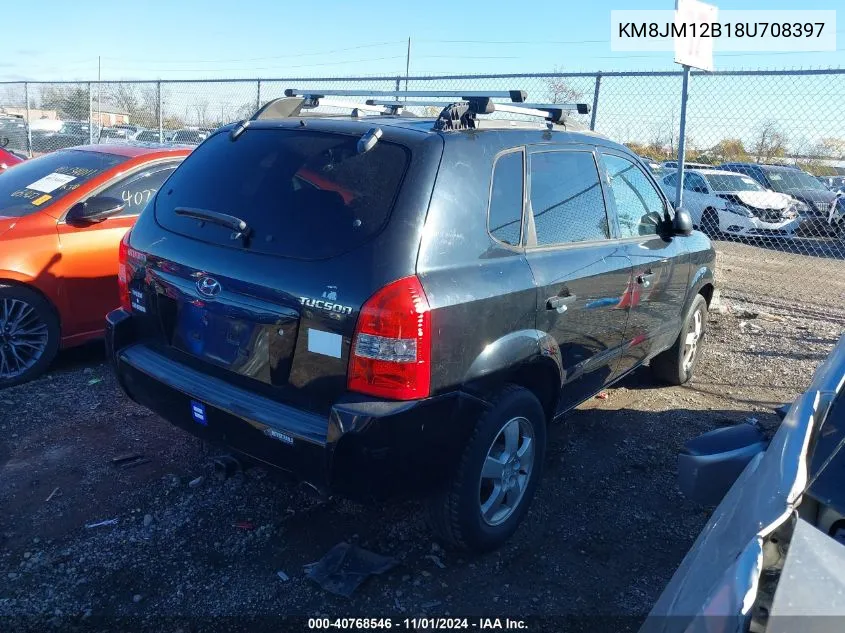 2008 Hyundai Tucson Gls VIN: KM8JM12B18U708397 Lot: 40768546