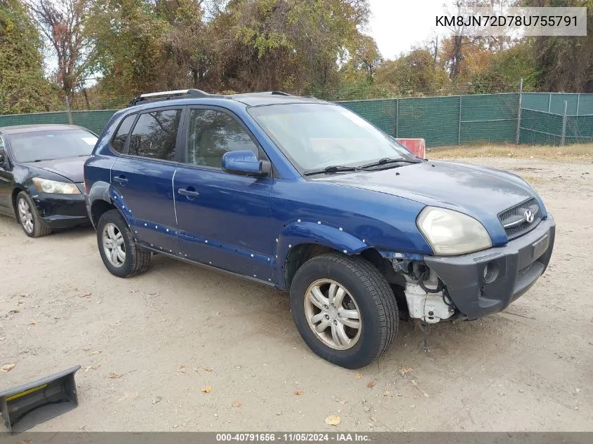 2008 Hyundai Tucson Limited V6/Se VIN: KM8JN72D78U755791 Lot: 40791656