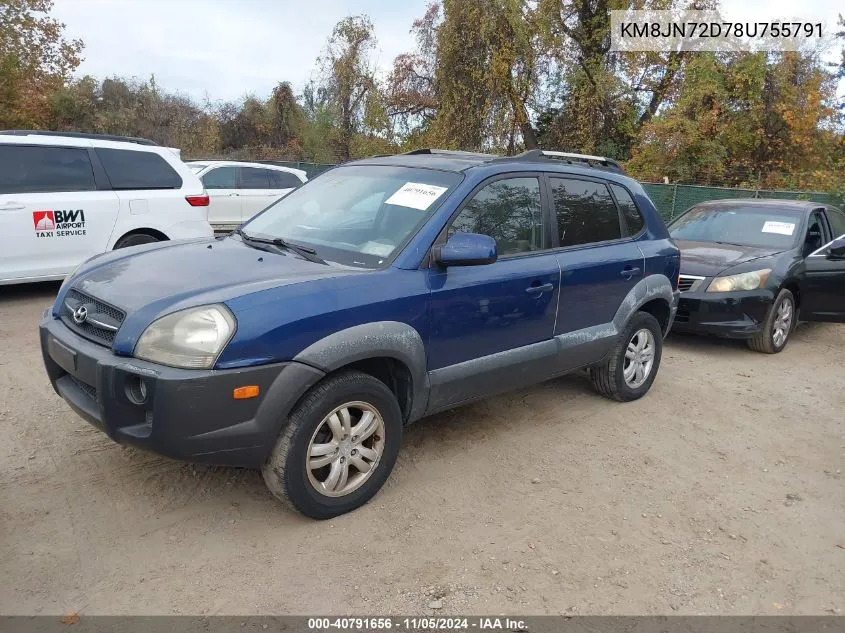 2008 Hyundai Tucson Limited V6/Se VIN: KM8JN72D78U755791 Lot: 40791656