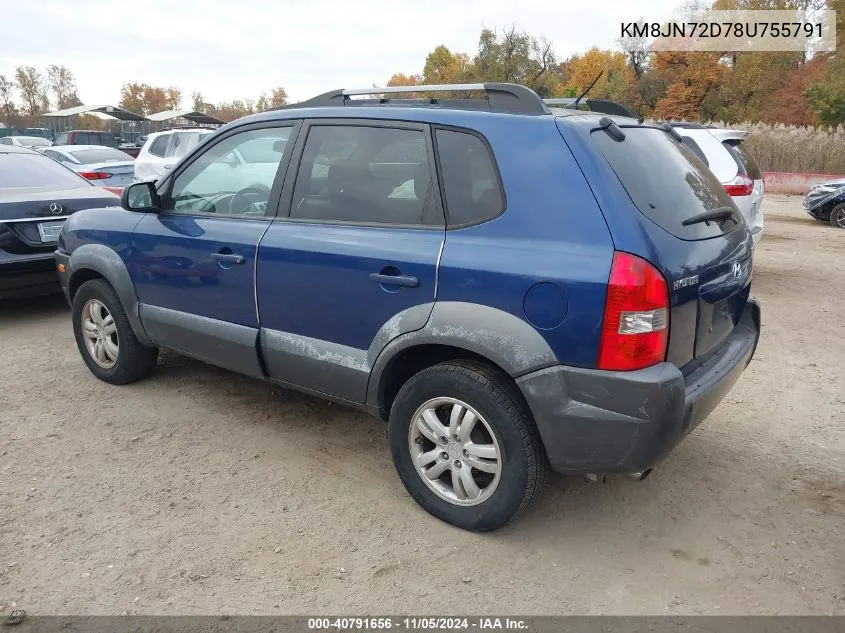 2008 Hyundai Tucson Limited V6/Se VIN: KM8JN72D78U755791 Lot: 40791656