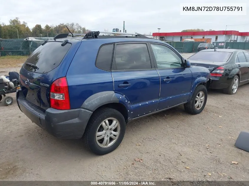 2008 Hyundai Tucson Limited V6/Se VIN: KM8JN72D78U755791 Lot: 40791656