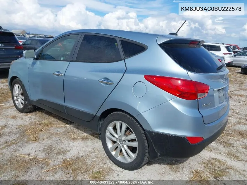 2011 Hyundai Tucson Limited VIN: KM8JU3AC0BU222578 Lot: 40491329