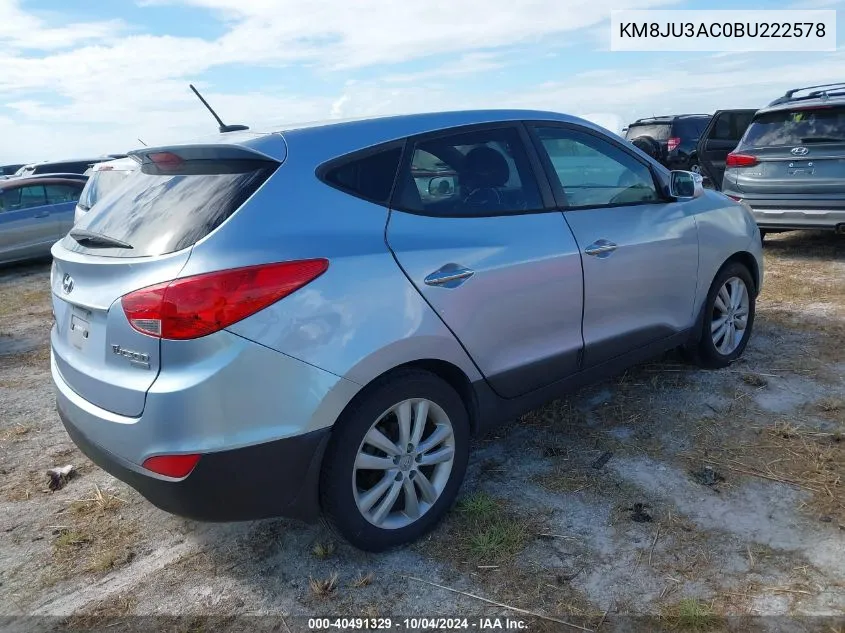 2011 Hyundai Tucson Limited VIN: KM8JU3AC0BU222578 Lot: 40491329