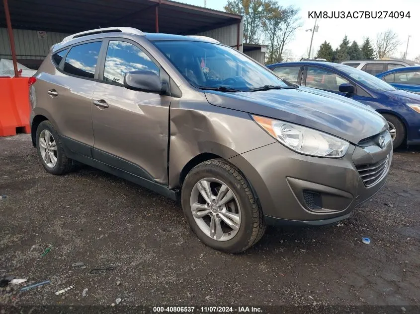 2011 Hyundai Tucson Gls VIN: KM8JU3AC7BU274094 Lot: 40806537