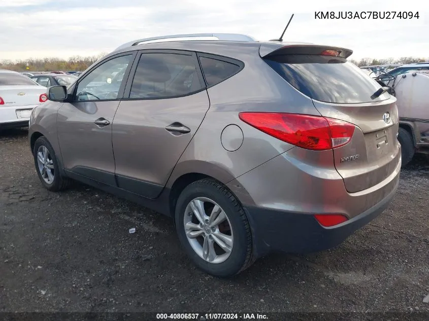 2011 Hyundai Tucson Gls VIN: KM8JU3AC7BU274094 Lot: 40806537