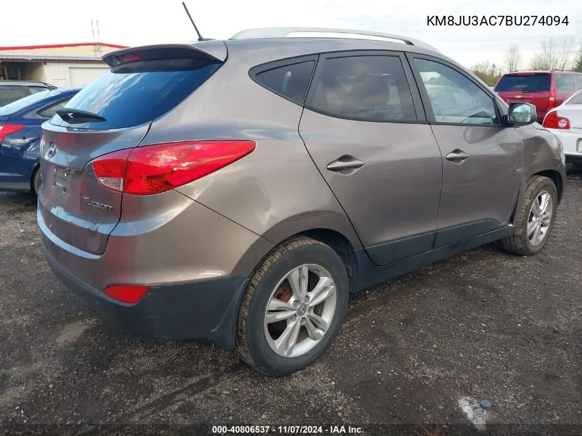 2011 Hyundai Tucson Gls VIN: KM8JU3AC7BU274094 Lot: 40806537