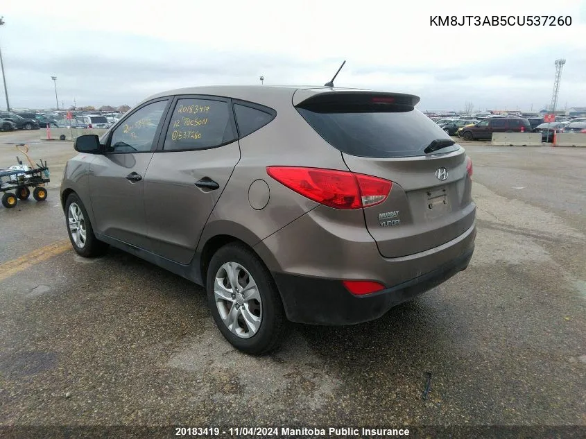 2012 Hyundai Tucson L VIN: KM8JT3AB5CU537260 Lot: 20183419