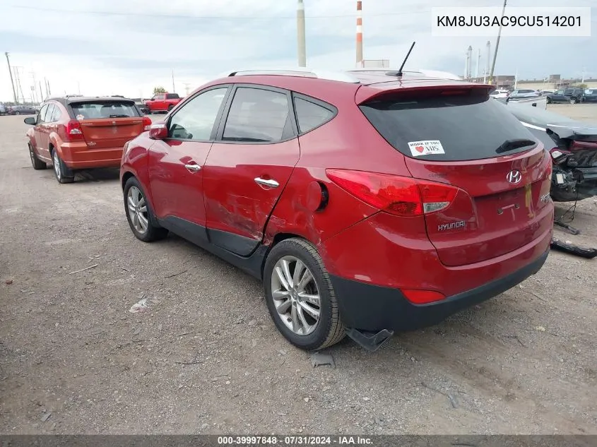 2012 Hyundai Tucson Limited VIN: KM8JU3AC9CU514201 Lot: 39997848