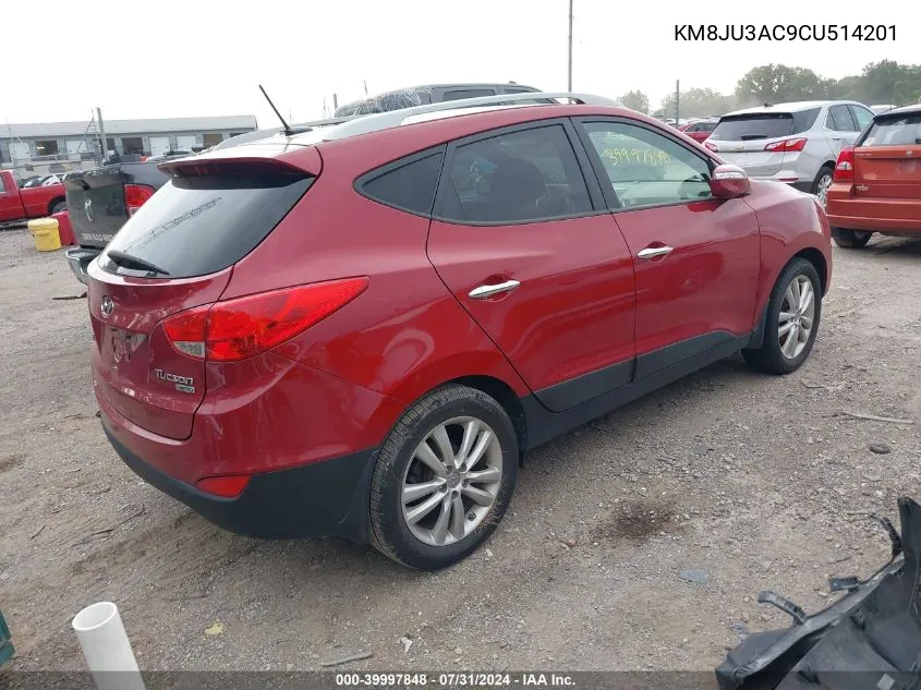 2012 Hyundai Tucson Limited VIN: KM8JU3AC9CU514201 Lot: 39997848