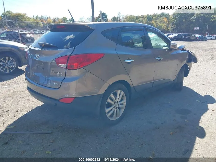 2012 Hyundai Tucson Limited VIN: KM8JUCACXCU375891 Lot: 40602582