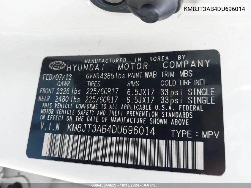 KM8JT3AB4DU696014 2013 Hyundai Tucson Gl