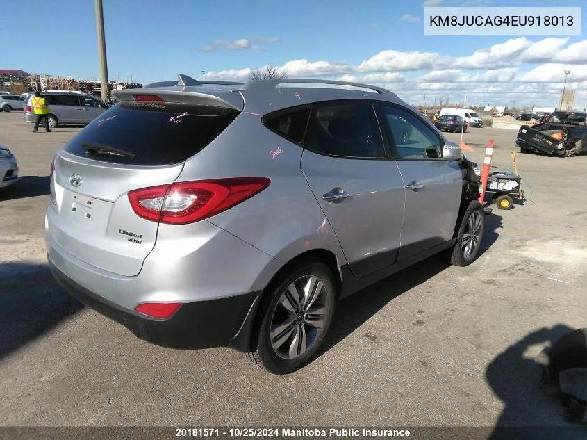 2014 Hyundai Tucson Limited VIN: KM8JUCAG4EU918013 Lot: 20181571