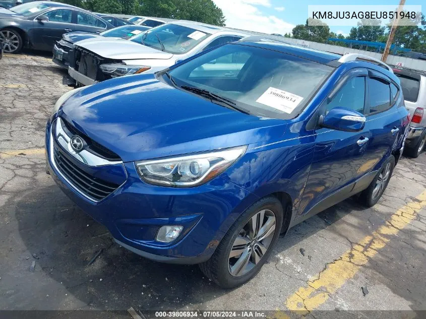 2014 Hyundai Tucson Limited VIN: KM8JU3AG8EU851948 Lot: 39806934